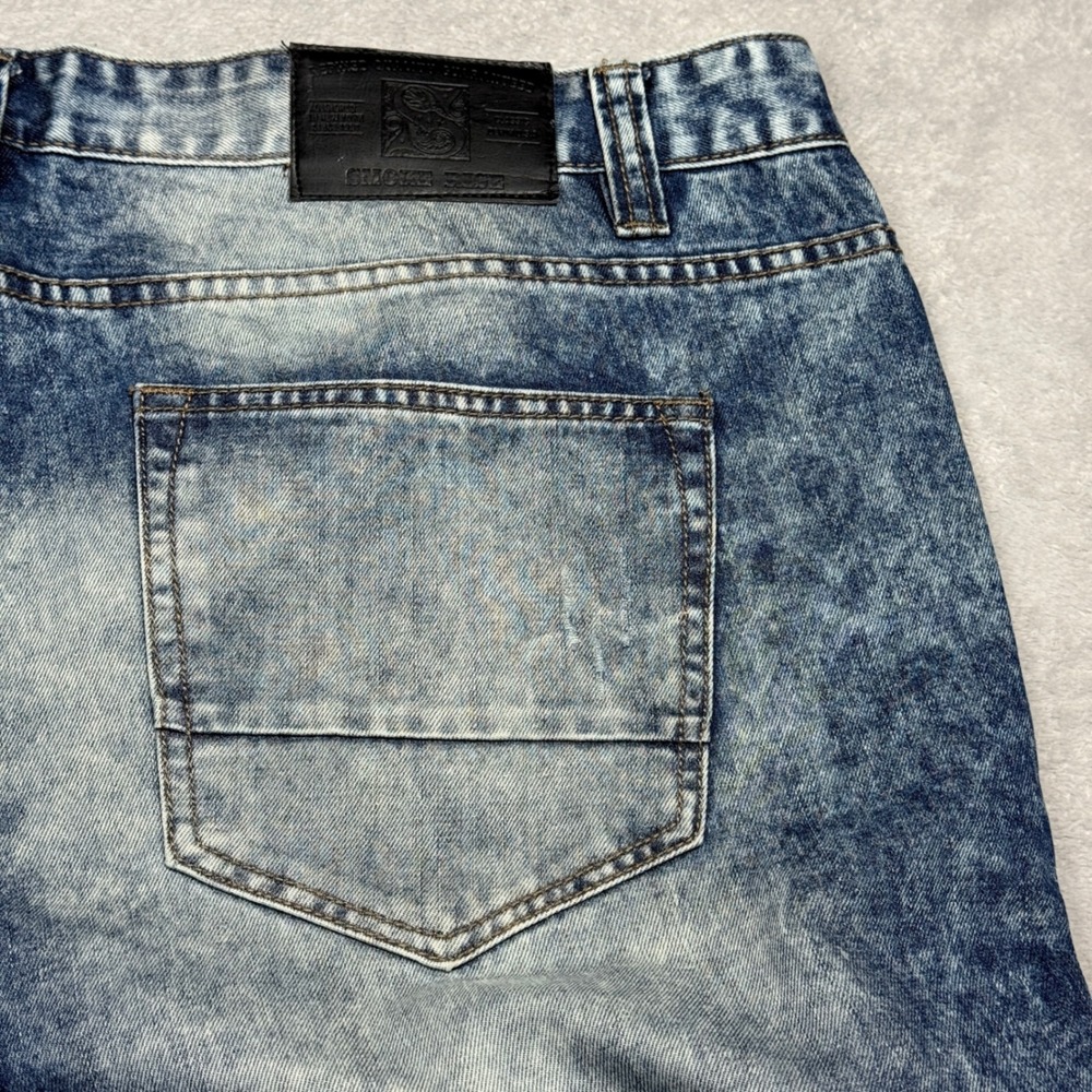 Smoke Rise Jeans Mens 44x32 Blue Acid Wash Distressed Straight Leg Denim Pants - Picture 8 of 10